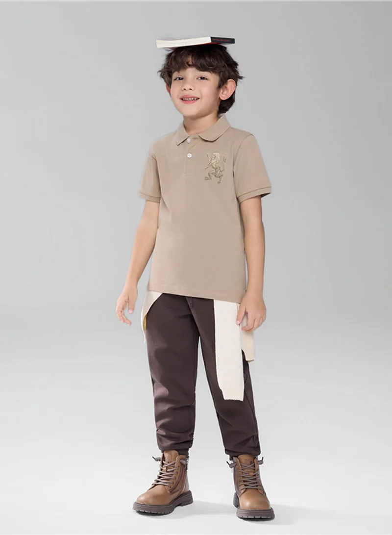 GIORDANO Kids’ Slim Fit Lion Embroidered Cotton Polo